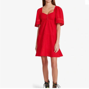 Betsey Johnson True Red Smocked Puff Sleeve Dress New without tags, Medium